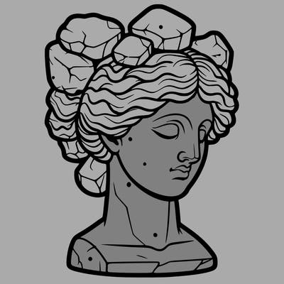 bust of a female statue with rock-shaped hair