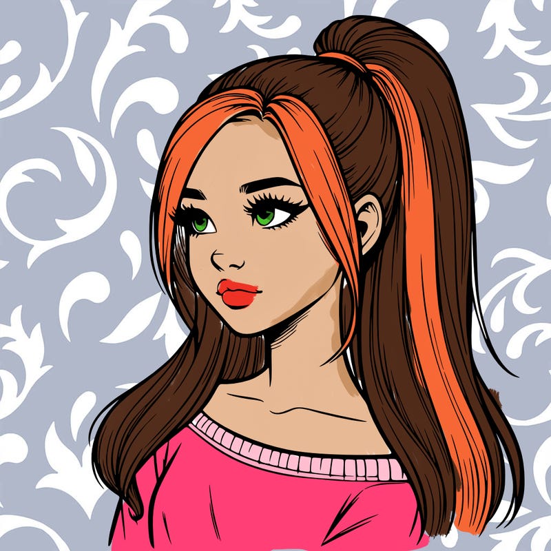 realistic girl with a high ponytail