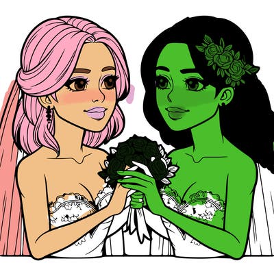 two realistic  women marrying each other