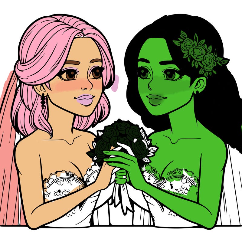 two realistic  women marrying each other