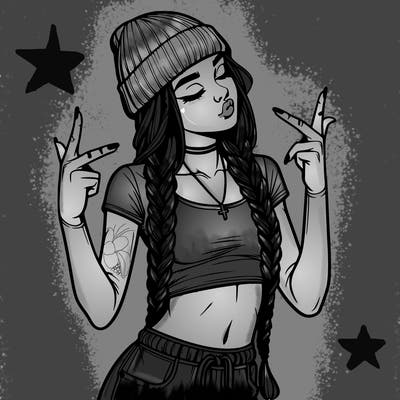 realistic teenage girl with braids and a beanie and crop top doing 🫶🏼