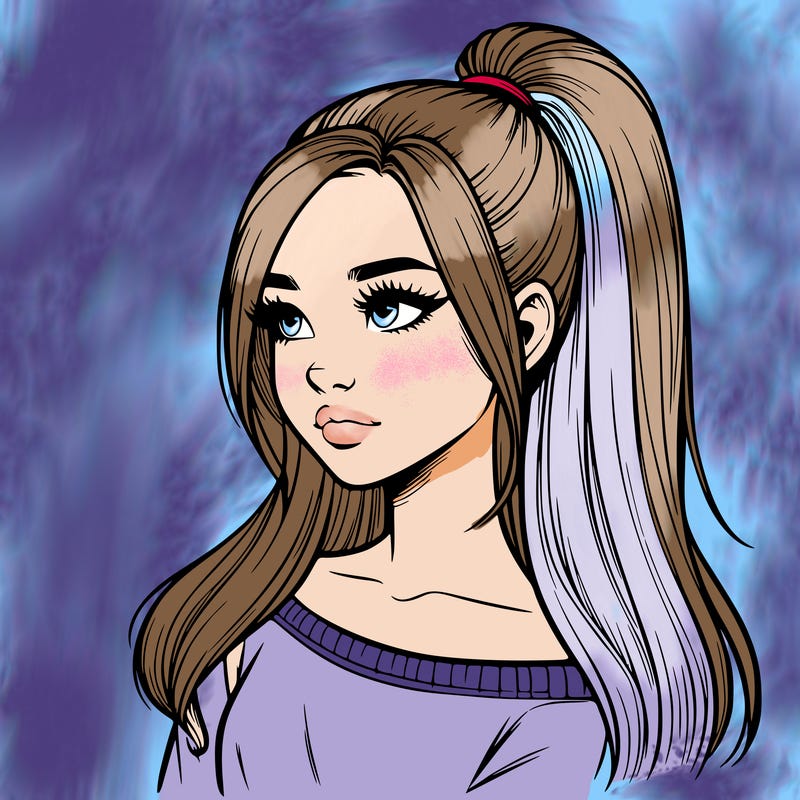 realistic girl with a high ponytail