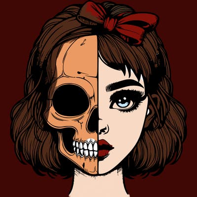 realistic girl with half skull mask