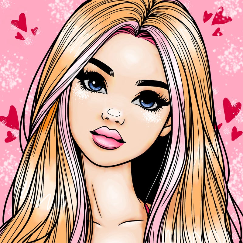 realistic teen girl with long hair and lips
