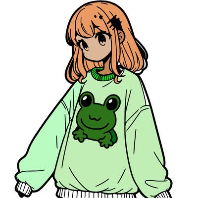 girl wearing frogging sweatshirt