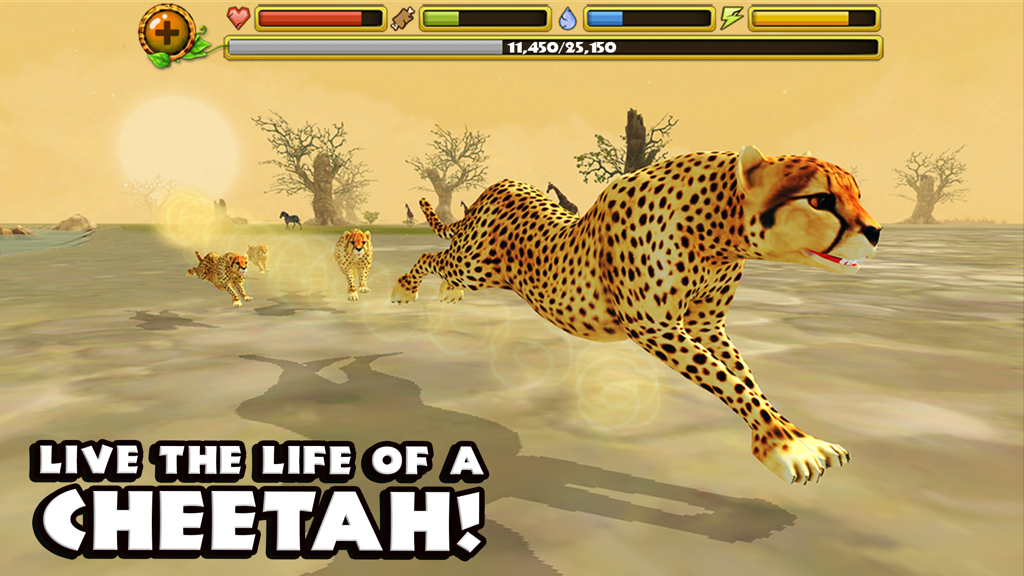 Cheetah Simulator - Ein Gepard rennt mit seiner Familie durch die afrikanische Savanne in einem Simulationsspiel.