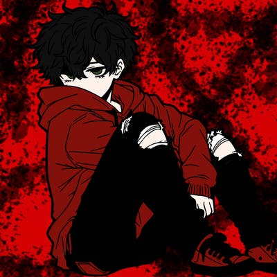 a male hoddie ripped jeans messy hair anime