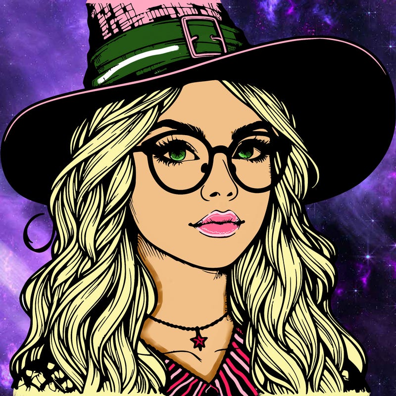 a witch with glasses realistic