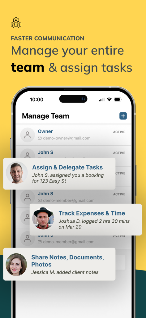 BestMate - Small Business App - BestMate app interface for managing a team and assigning tasks for small businesses