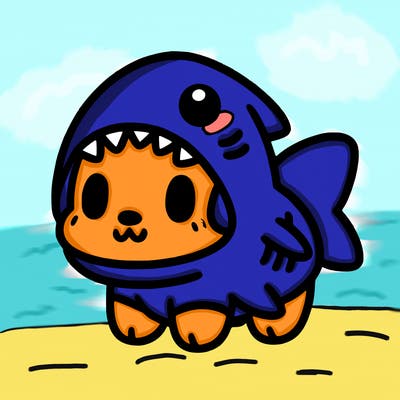 cute dog wearing a shark costume