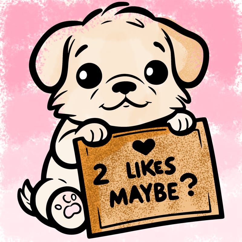 a puppy holding a sign that says 2 likes maybe?