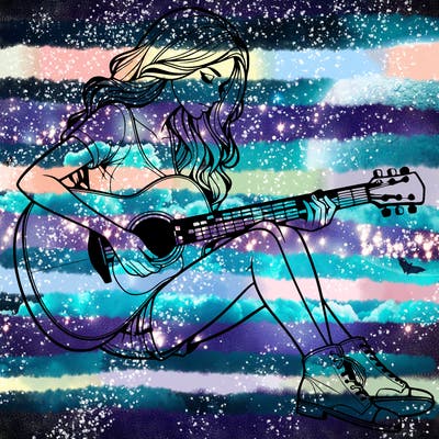 realistic woman play guitar