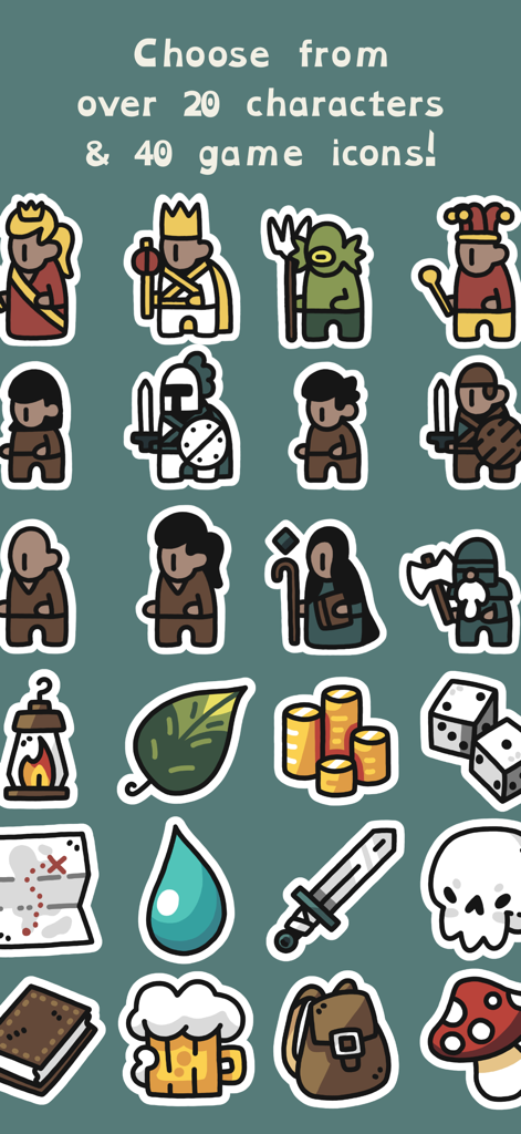 Tally Board: Score Counter - A variety of character avatars and game item icons like dice and coins for personalizing score tracking