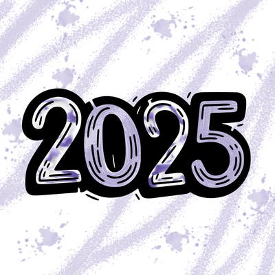 one line scrawled numbers sketch design “2025”