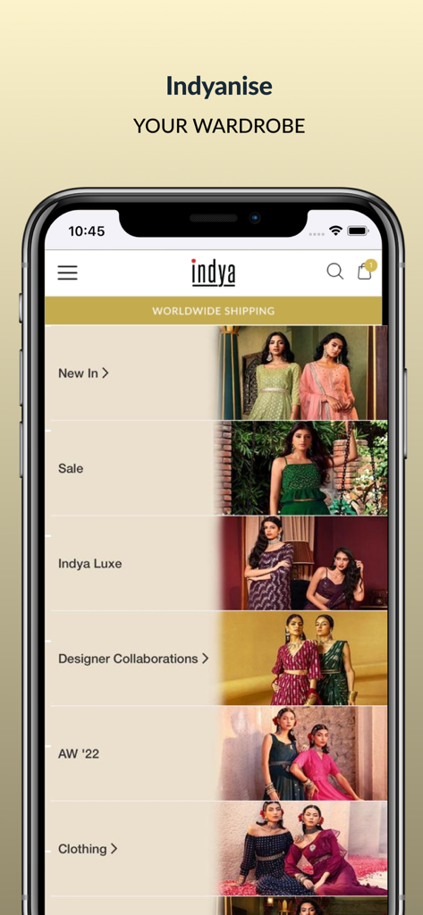 Indya Women Indian Wear Online - Indyaのモバイルアプリのホームページ。女性向けのモダンなインド民族衣装とフュージョンウェアを紹介。