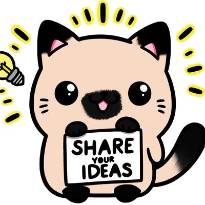 a cute cat saying share your ideas