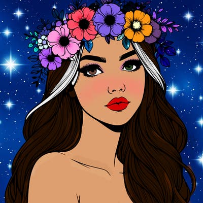 realistic woman with flowers crown