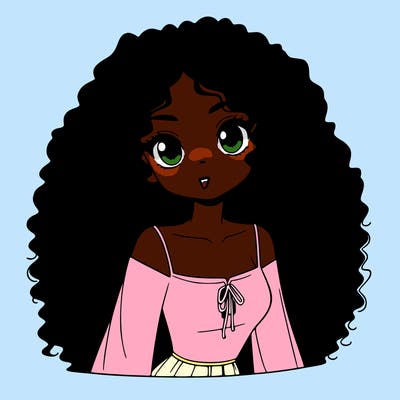 a black anime girl with long afro hair