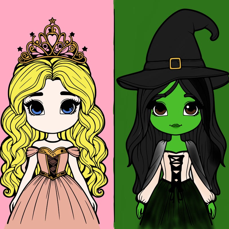 two realistic girls one princess one witch
