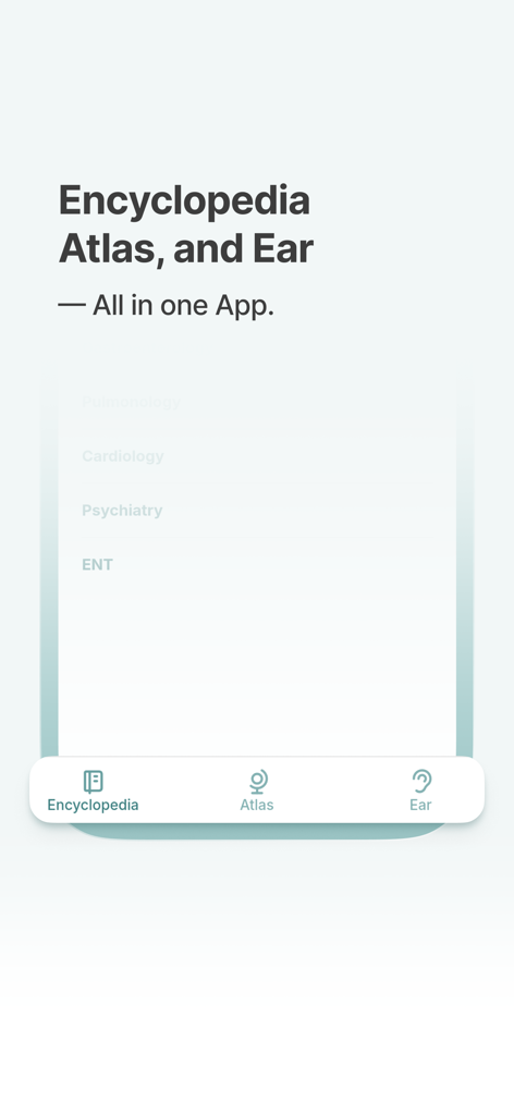 AKUDEX Acupuncture - AKUDEX Akupunktur-App-Oberfläche mit Enzyklopädie-Atlas und Akupunktur-Ohr-Bereichen