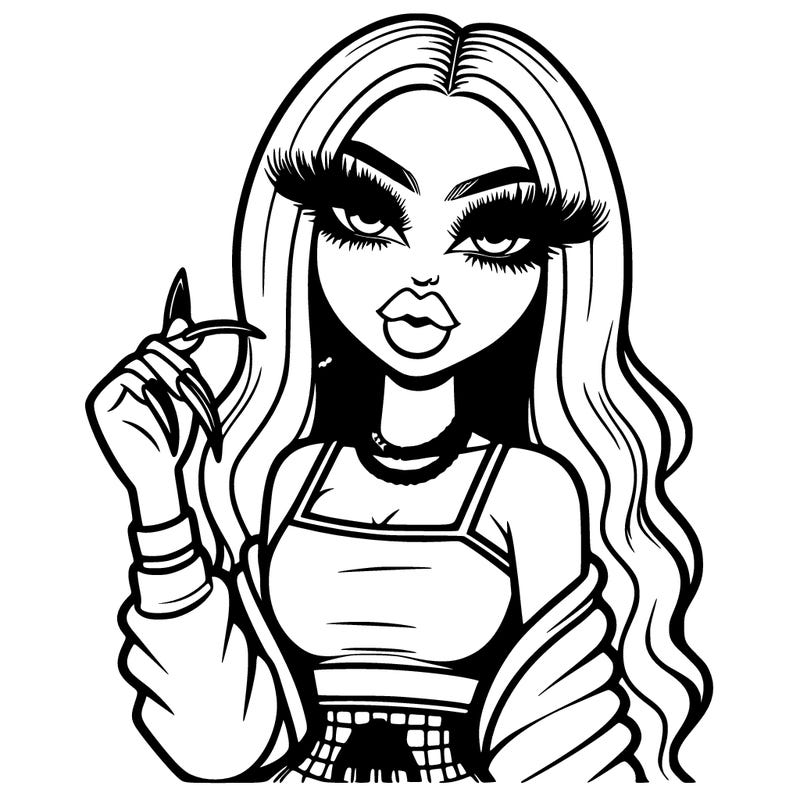 baddie with long nails,big lip,and baddie outfit