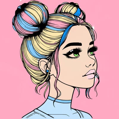 realistic girl with buns on the top of her head