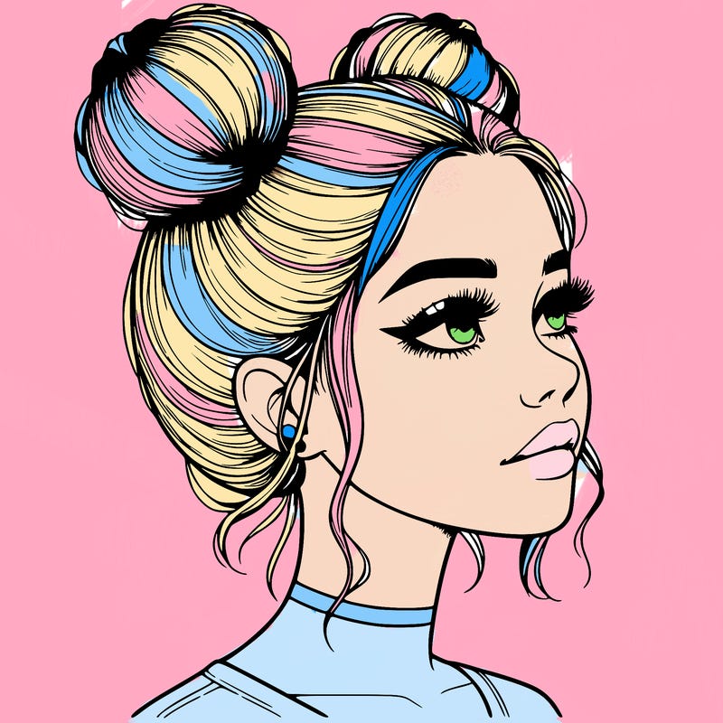 realistic girl with buns on the top of her head