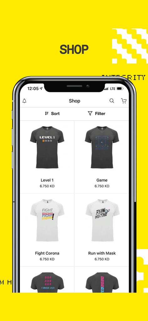 Suffix-سافكس - The shop section of the Suffix app featuring athletic t-shirts and sports apparel.