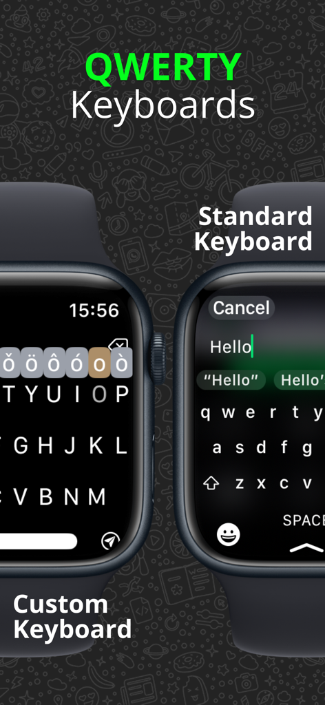 Comparison of custom and standard QWERTY keyboards for WhatsApp on Apple Watch