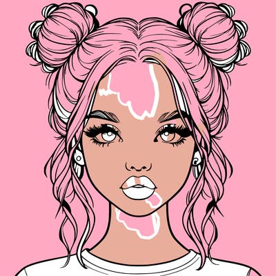 realistic girl with two buns in hair and lips