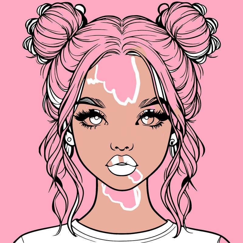 realistic girl with two buns in hair and lips