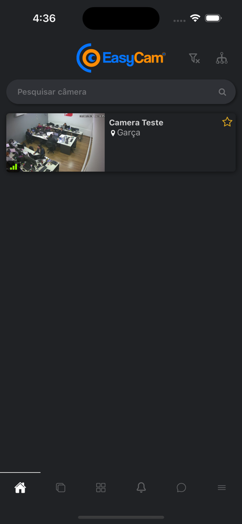 Le tableau de bord principal de l'application EasyCam montrant une liste de caméras de sécurité