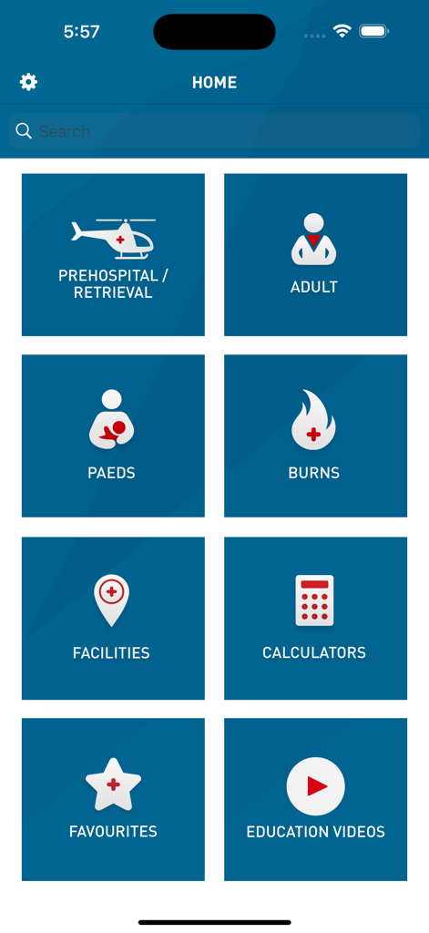 NSW Trauma - NSW Trauma app home screen featuring clinical resources and medical calculators