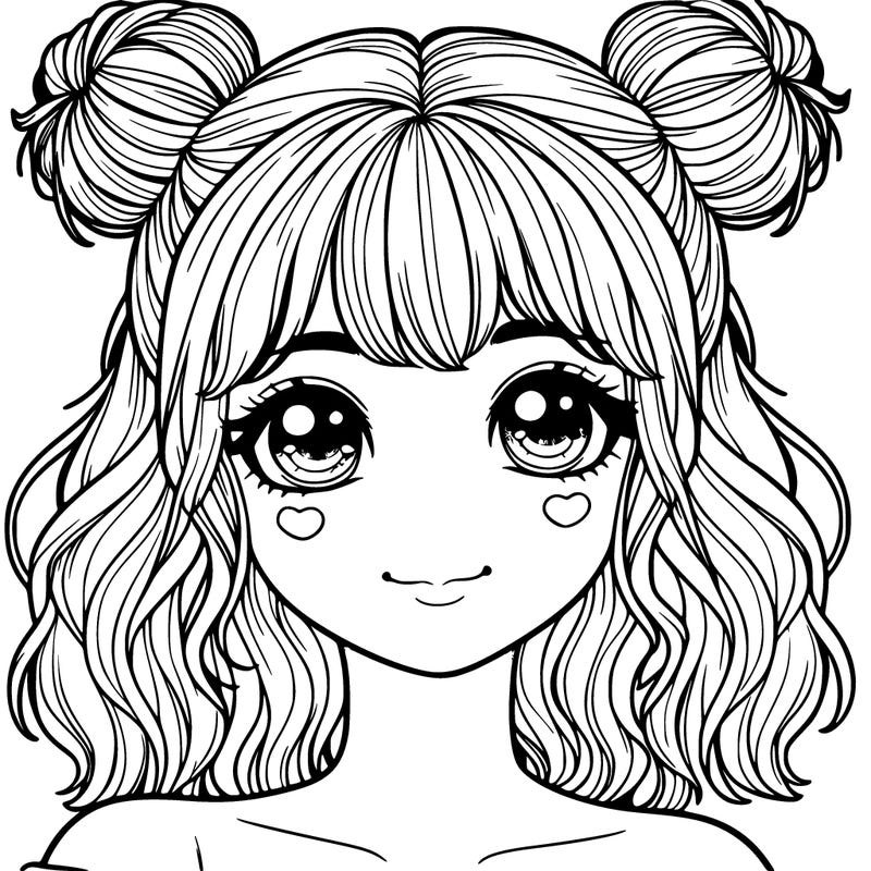 realistic girl with two buns in her hair