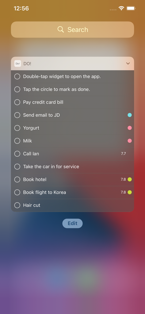 Do! app iOS widget displaying a simple list of daily tasks and reminders on a smartphone screen.
