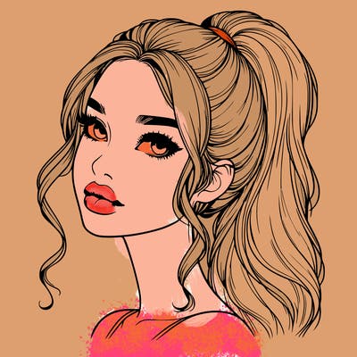 realistic girl with a ponytail on her hair and lips