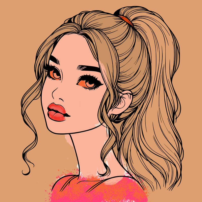 realistic girl with a ponytail on her hair and lips