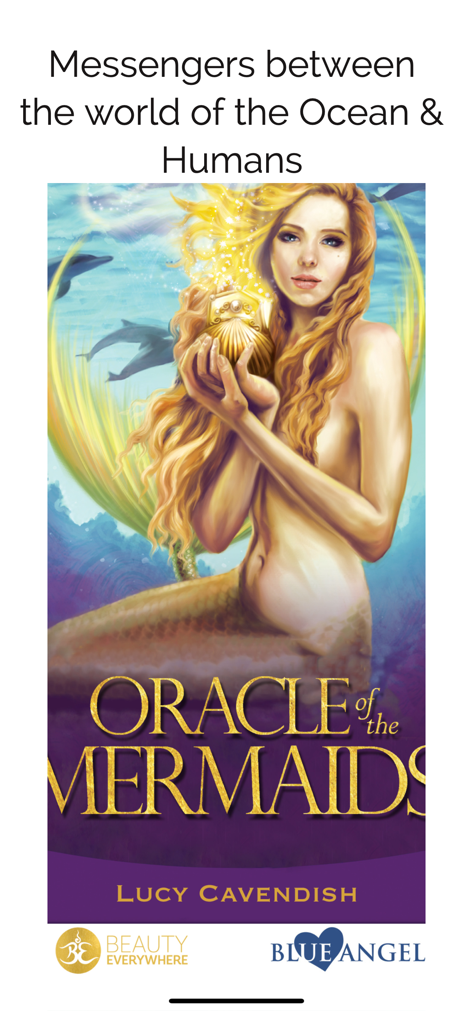 Oracle of the Mermaids - Oracle of the Mermaids app cover showing a mermaid holding a golden shell by Lucy Cavendish