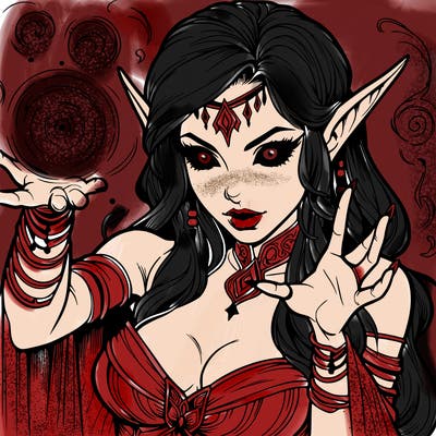 realistic scary beautiful elf sorceress casting spell