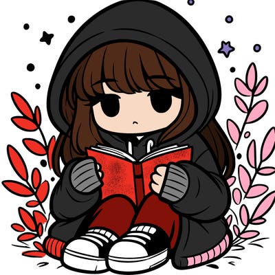 girl in oversized hoodie reading a book