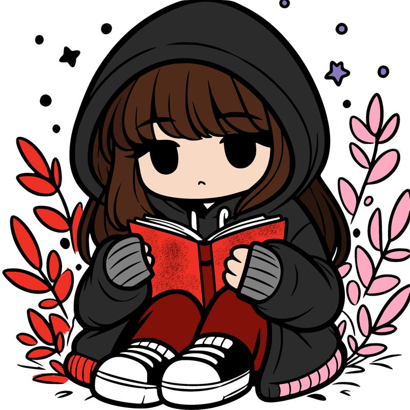 girl in oversized hoodie reading a book