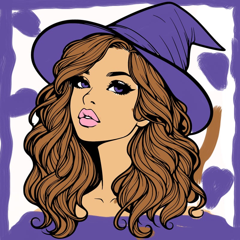 realistic witch girl with wavy hair and lips