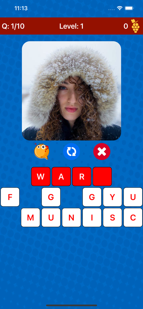 Un juego de rompecabezas de ortografía en la aplicación Learn Dutch Essentials que muestra una foto y fichas de letras para la práctica de vocabulario