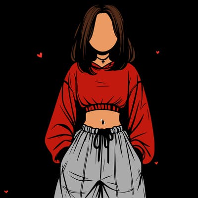 realistic girl faceless with baggy pants and a crop top