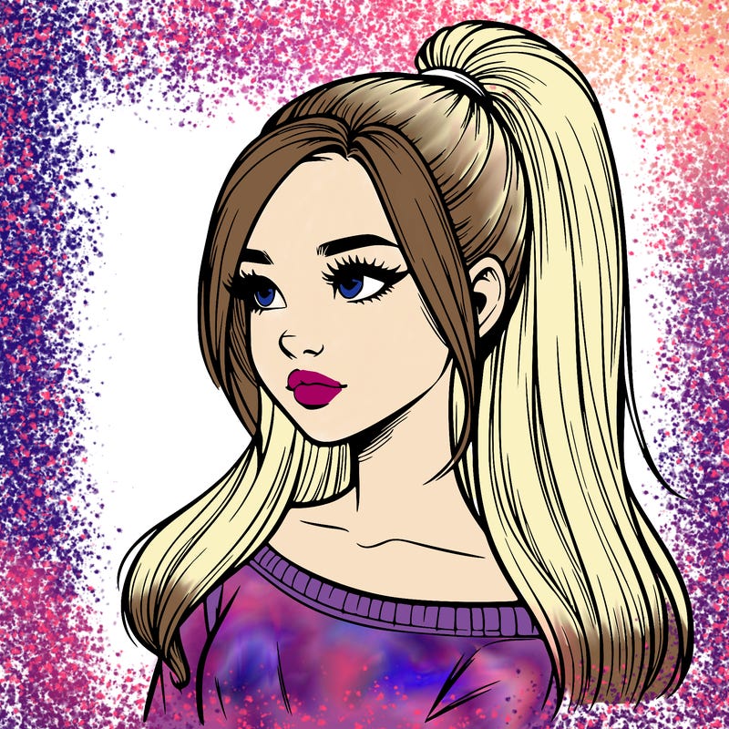 realistic girl with a high ponytail