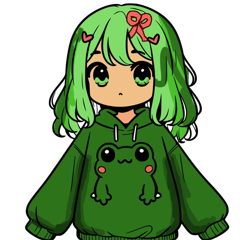 girl wearing frogging sweatshirt