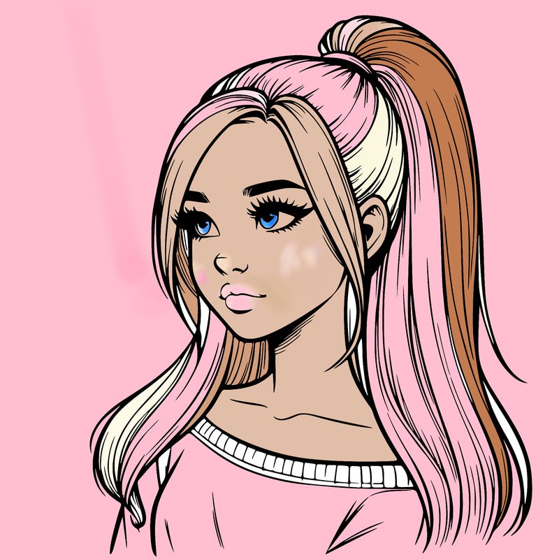 realistic girl with a high ponytail