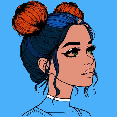 realistic girl with buns on the top of her head
