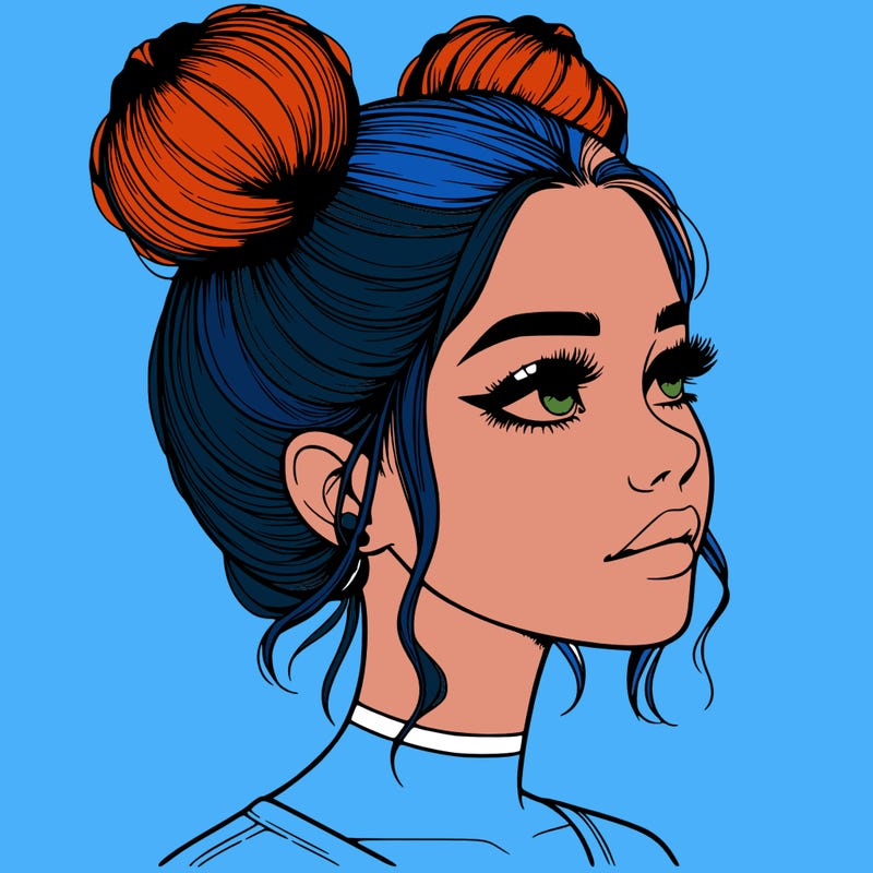 realistic girl with buns on the top of her head