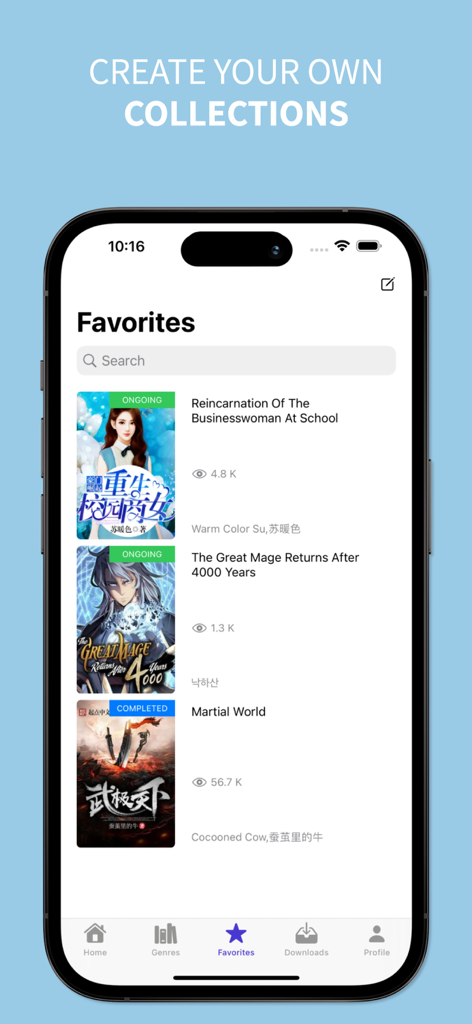 NovelFull - Top Novel Reader - NovelFull app favorites screen showing a personal book collection
